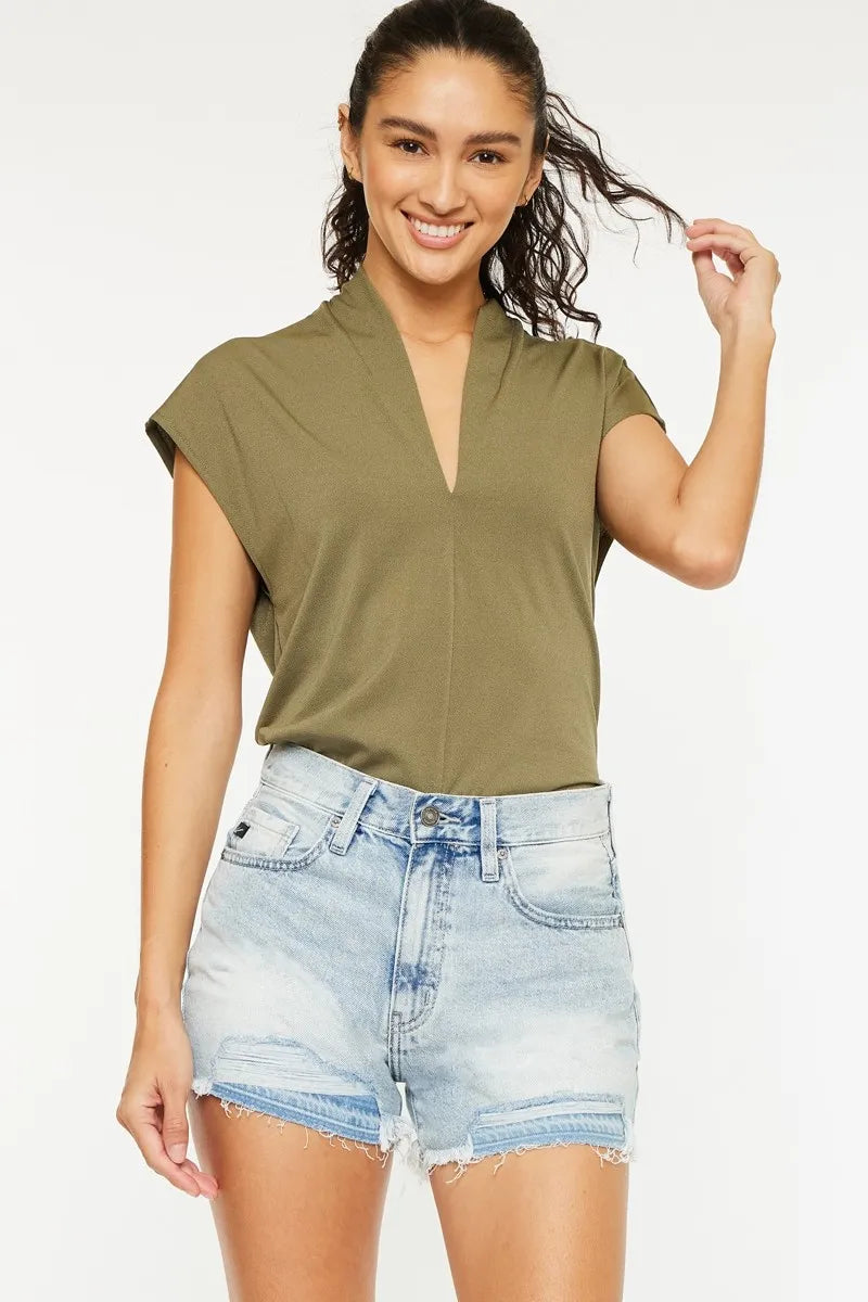High Rise Raw Hem Denim Shorts in 100% Cotton