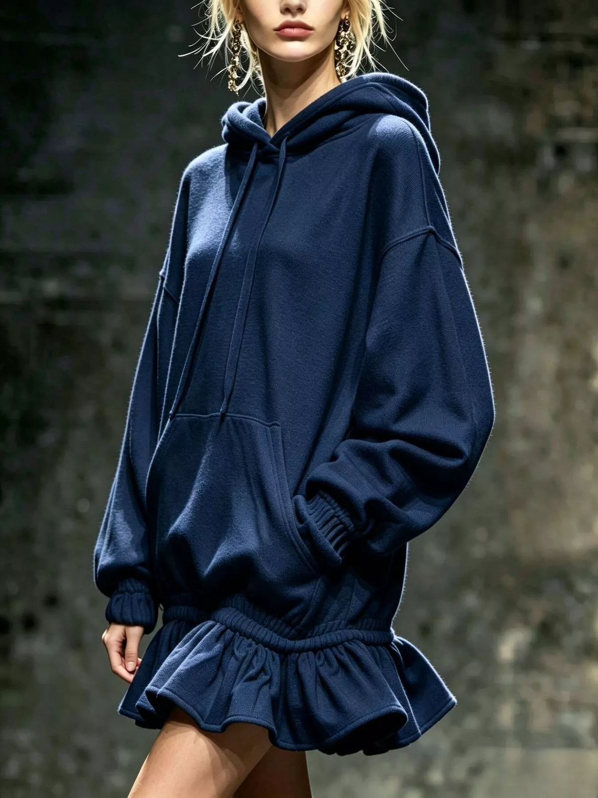 Casual Chic Hoodie Sweatshirt Mini Dress with Ruffled Hem