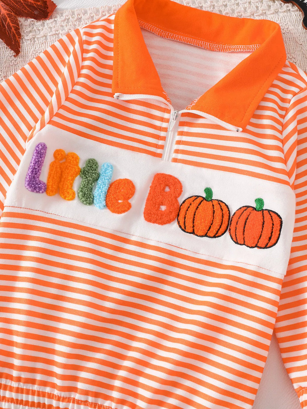 Children's Little Boo Halloween Striped Quarter-Zip Sweatshirt