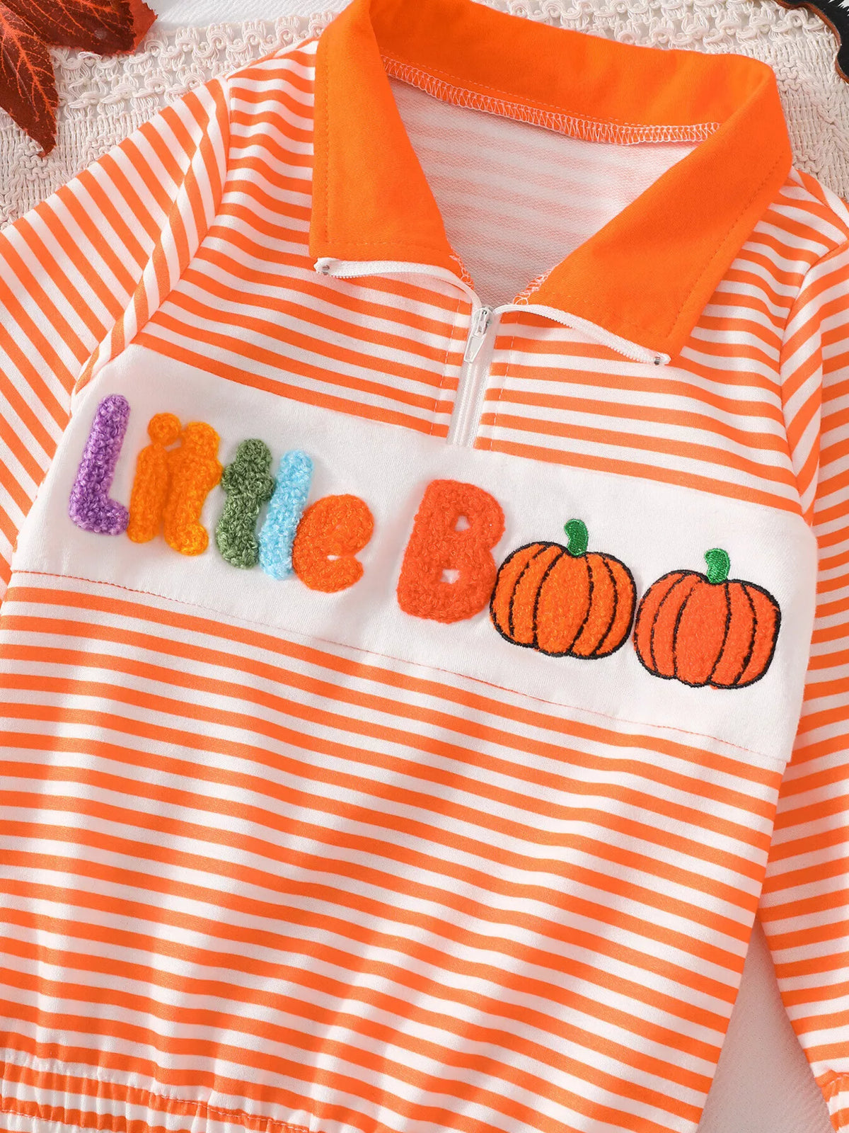 Children's Little Boo Halloween Striped Quarter-Zip Sweatshirt