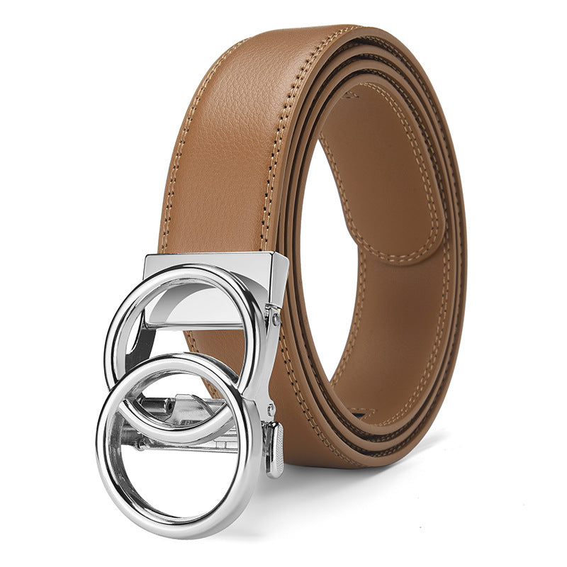 Automatic Buckle Real Leather 14-grain Belt Can Be Fixed  Simple Business Belt 3.5cm.