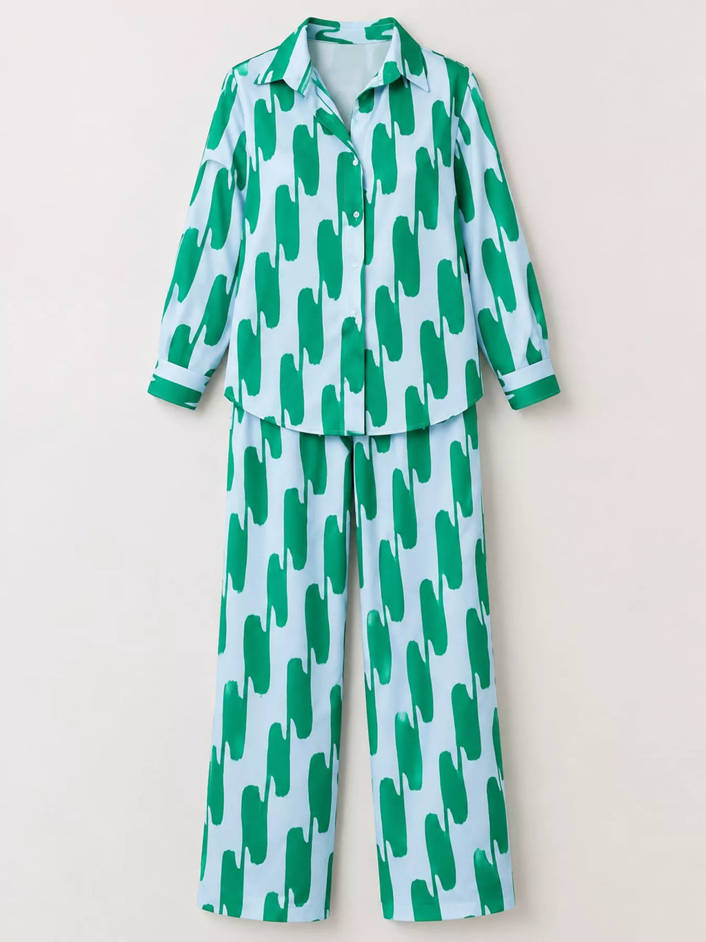 Striped Button-Down Shirt and Wide-Leg Pants Two-Piece Set