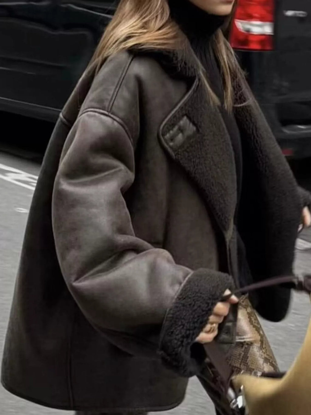 Sherpa Collar Dropped Shoulder Jacket