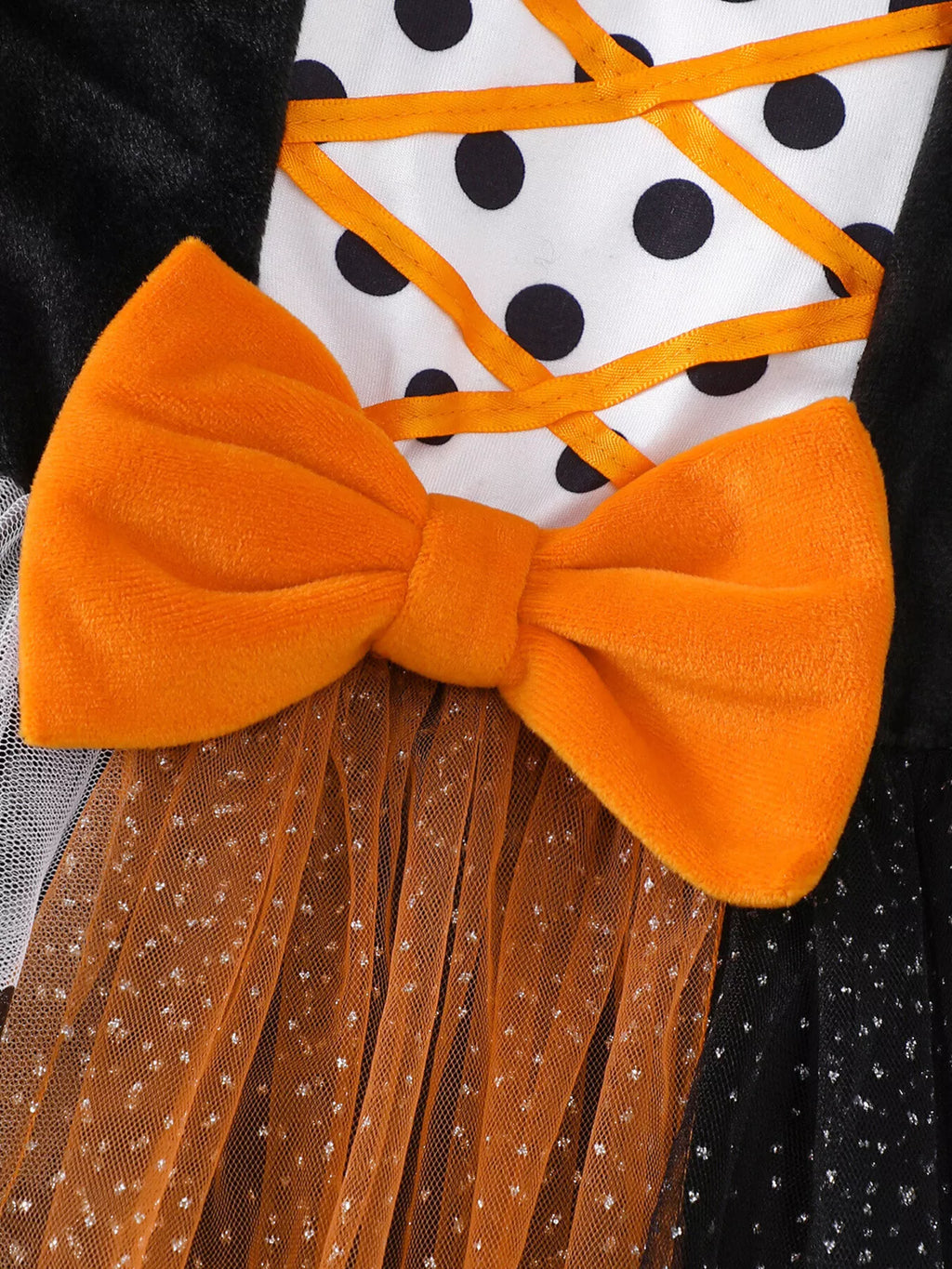 Children's Halloween Pumpkin Hooded Cape and Polka Dot Tulle Dress Set