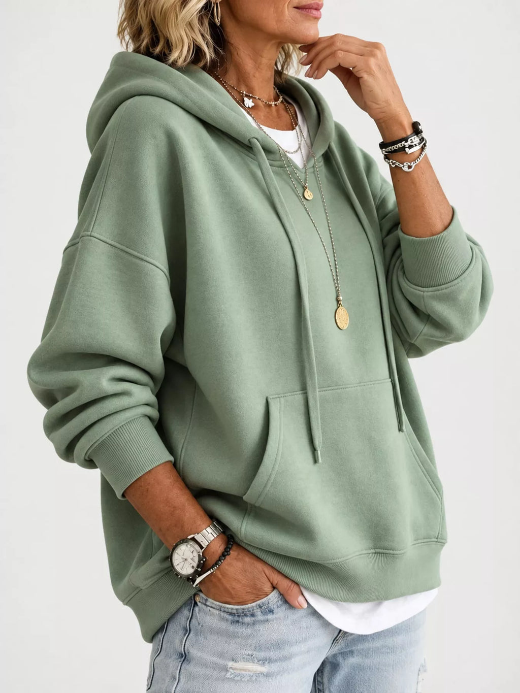 Drawstring Dropped Shoulder Hoodie