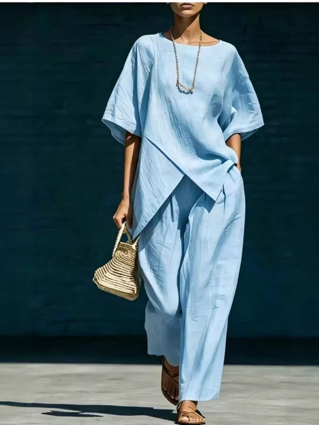 Full Size Asymmetric Top and Wide-Leg Pants Set Plus Size