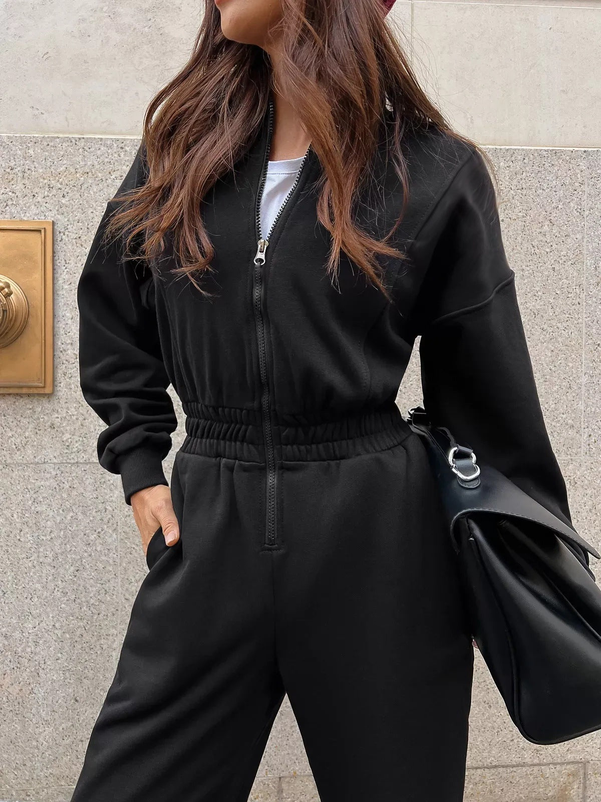 Women's Casual Long-sleeve Zip-up Collar Jumpsuit