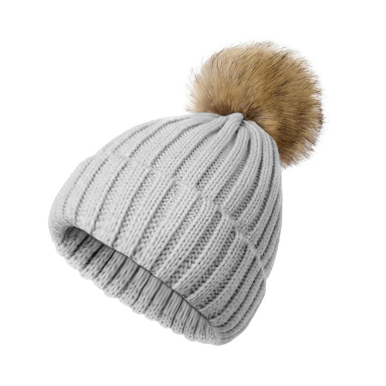 Womens Solid-Color Brimmed Hat With Satin Pom-Pom