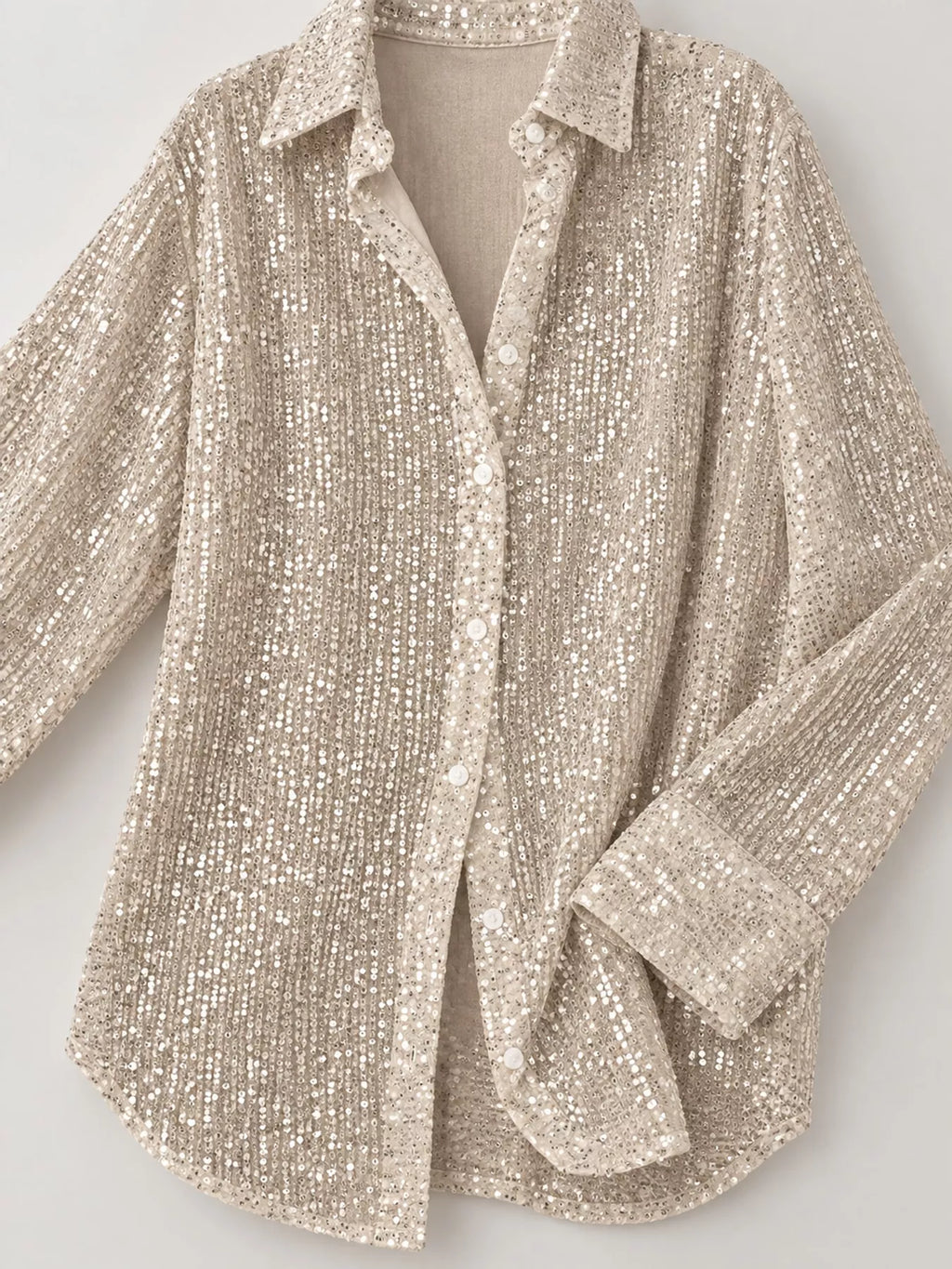 Full Size Sequin Button-Down Shirt Plus Size