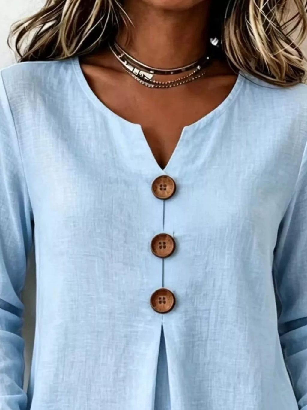 Full Size Decorative Button Long Sleeve Blouse Plus Size