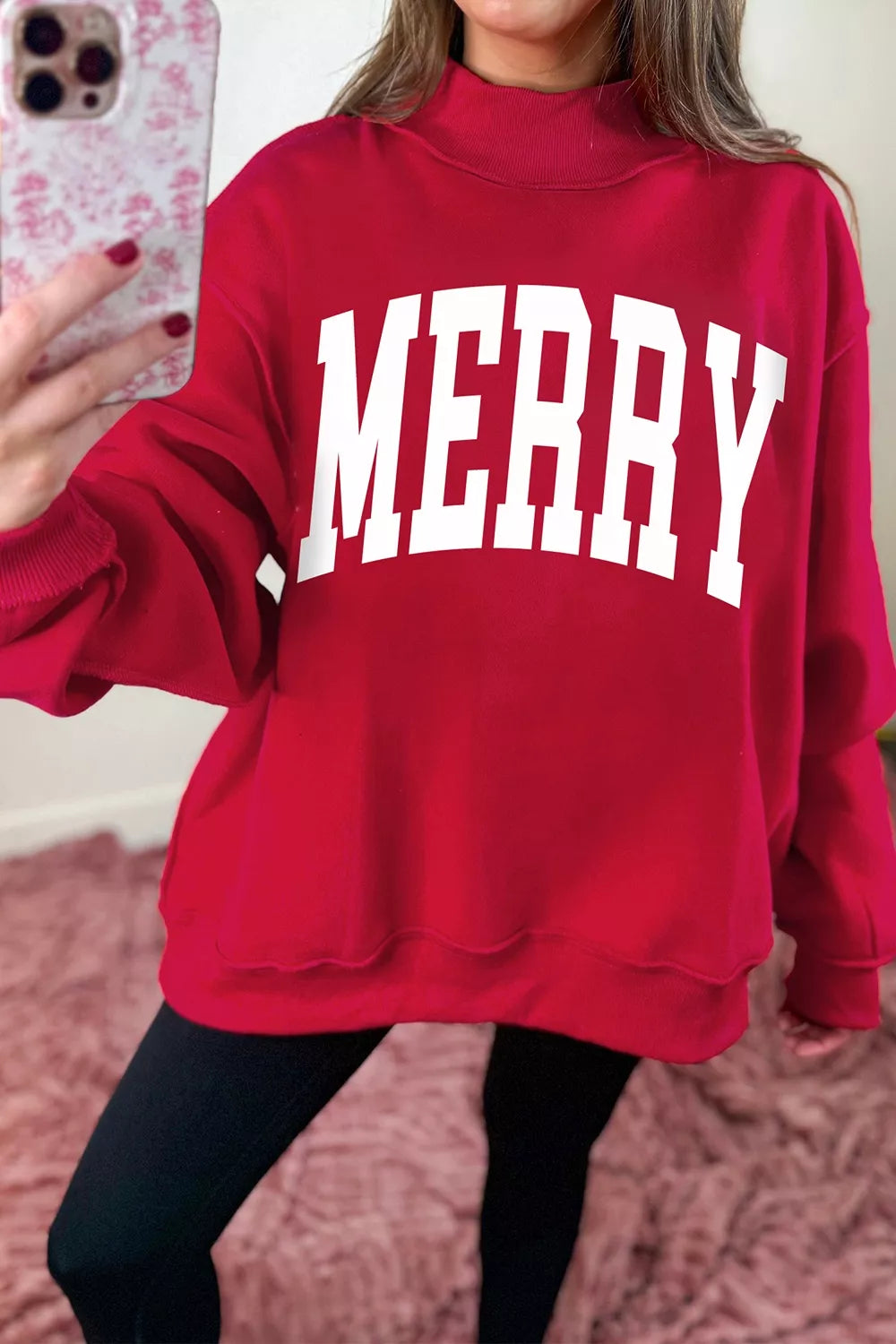 Christmas Slogan MERRY High Neck Tunic Holiday Sweatshirt