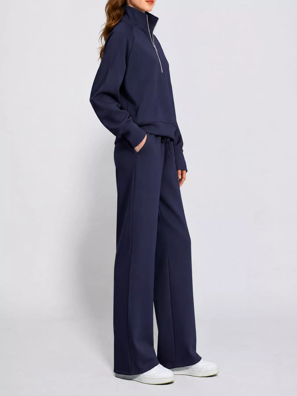 Half-Zip Sweatshirt and Wide-Leg Pants Set