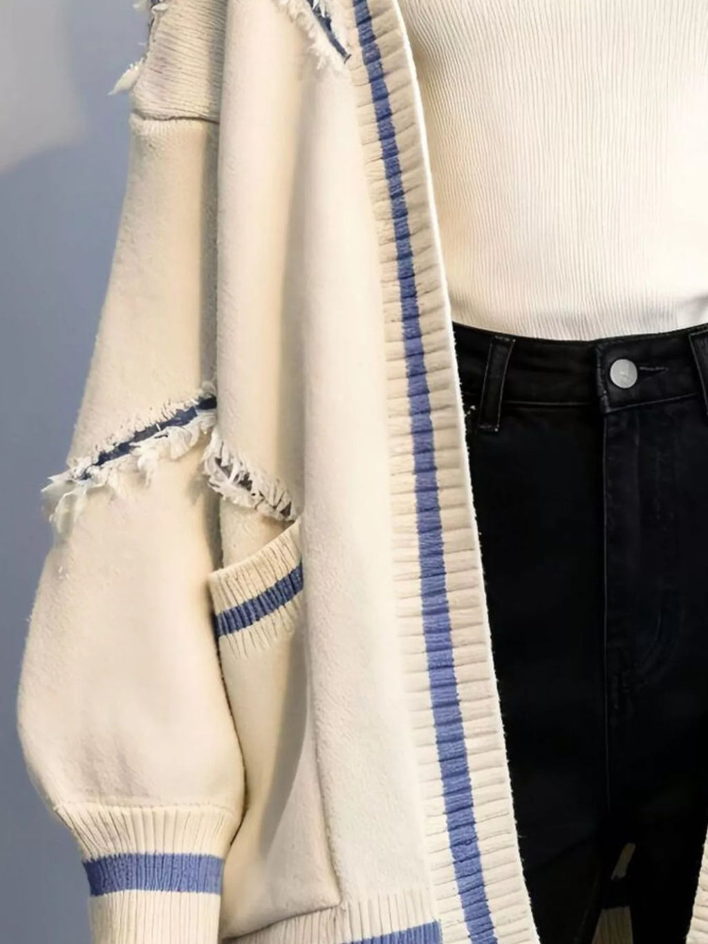Frayed Hem Open Front Cardigan