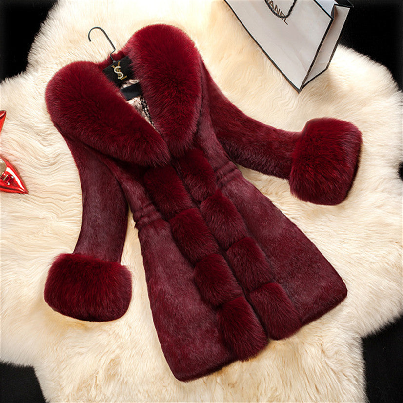 High-end Female Rabbit Fur Coat In The Long Section Of The Oversized Fox Fur Collar Coat New Fur