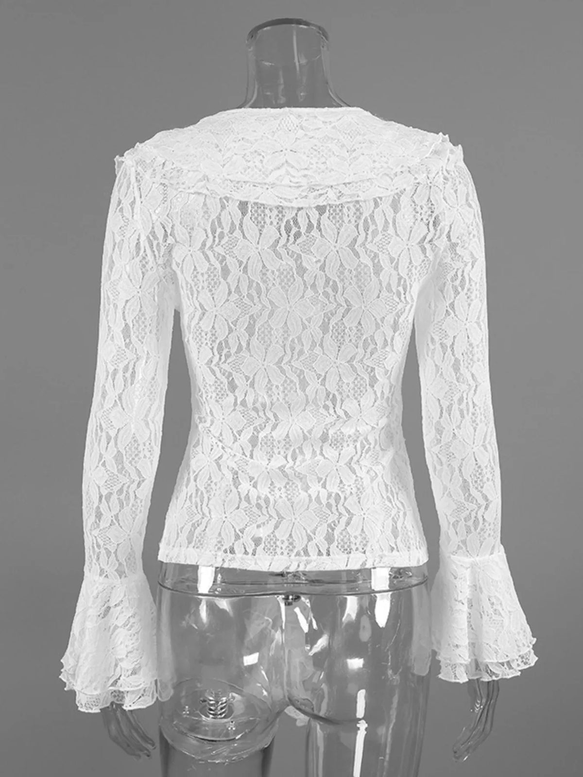 Lace V-Neck Flare Sleeve Blouse