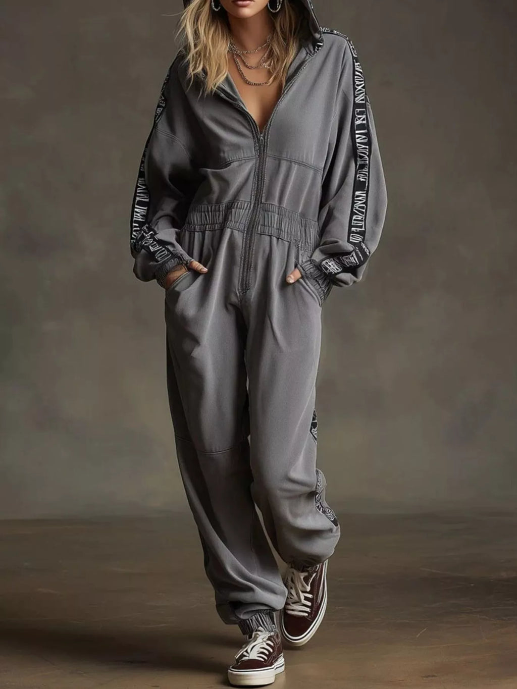 Zip-Up Long Sleeve Hooded Jumpsuit