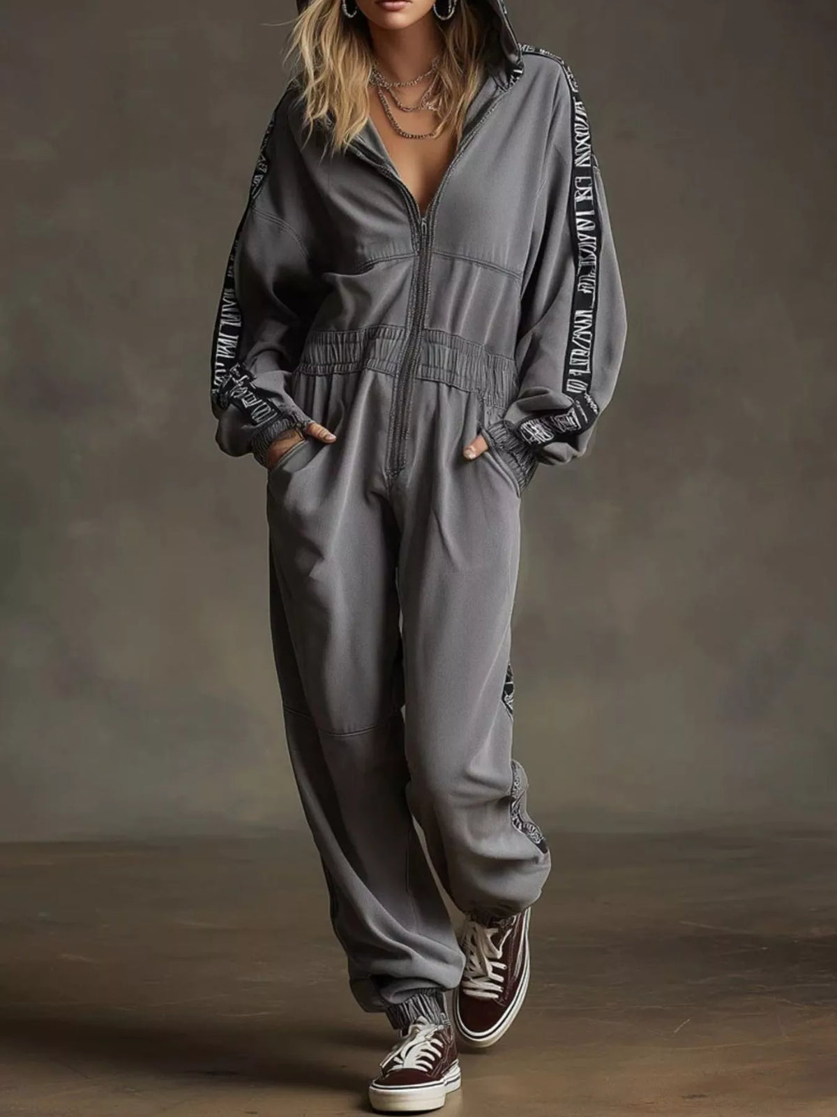 Zip-Up Long Sleeve Hooded Jumpsuit