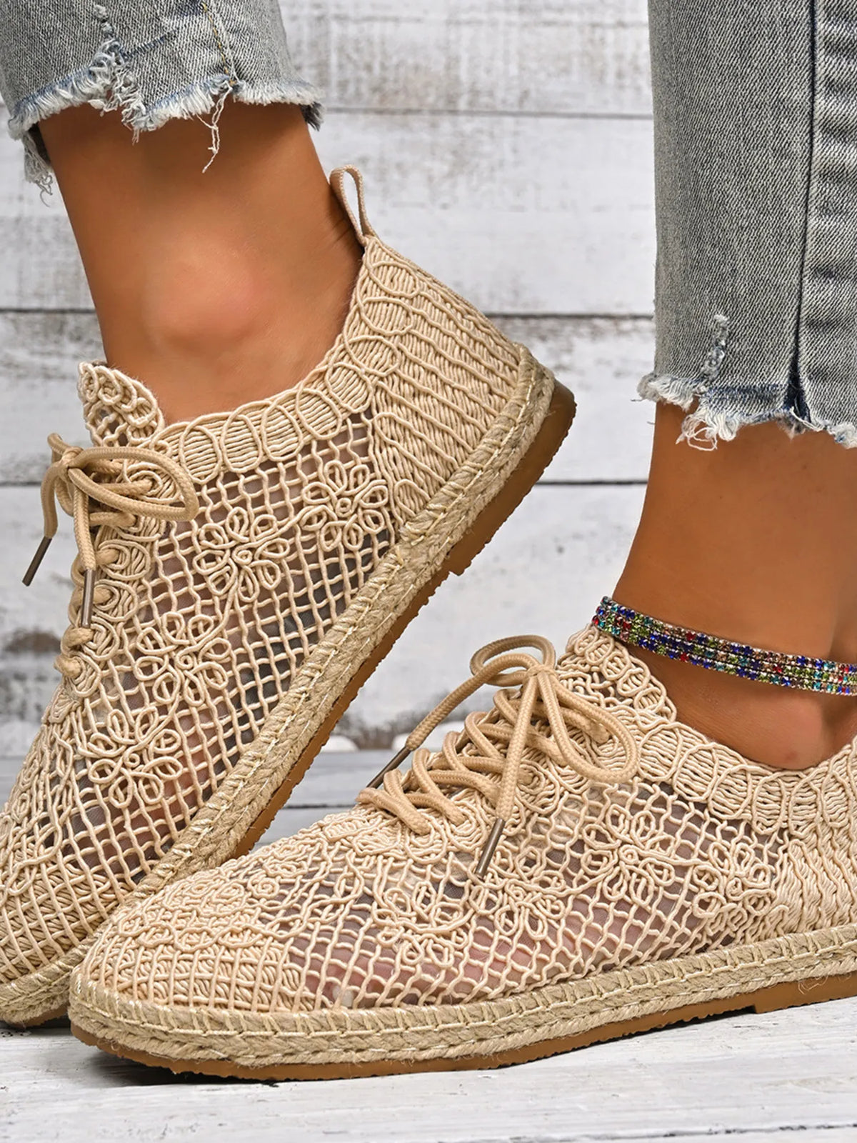 Breathable Woven Lace Up Sneakers