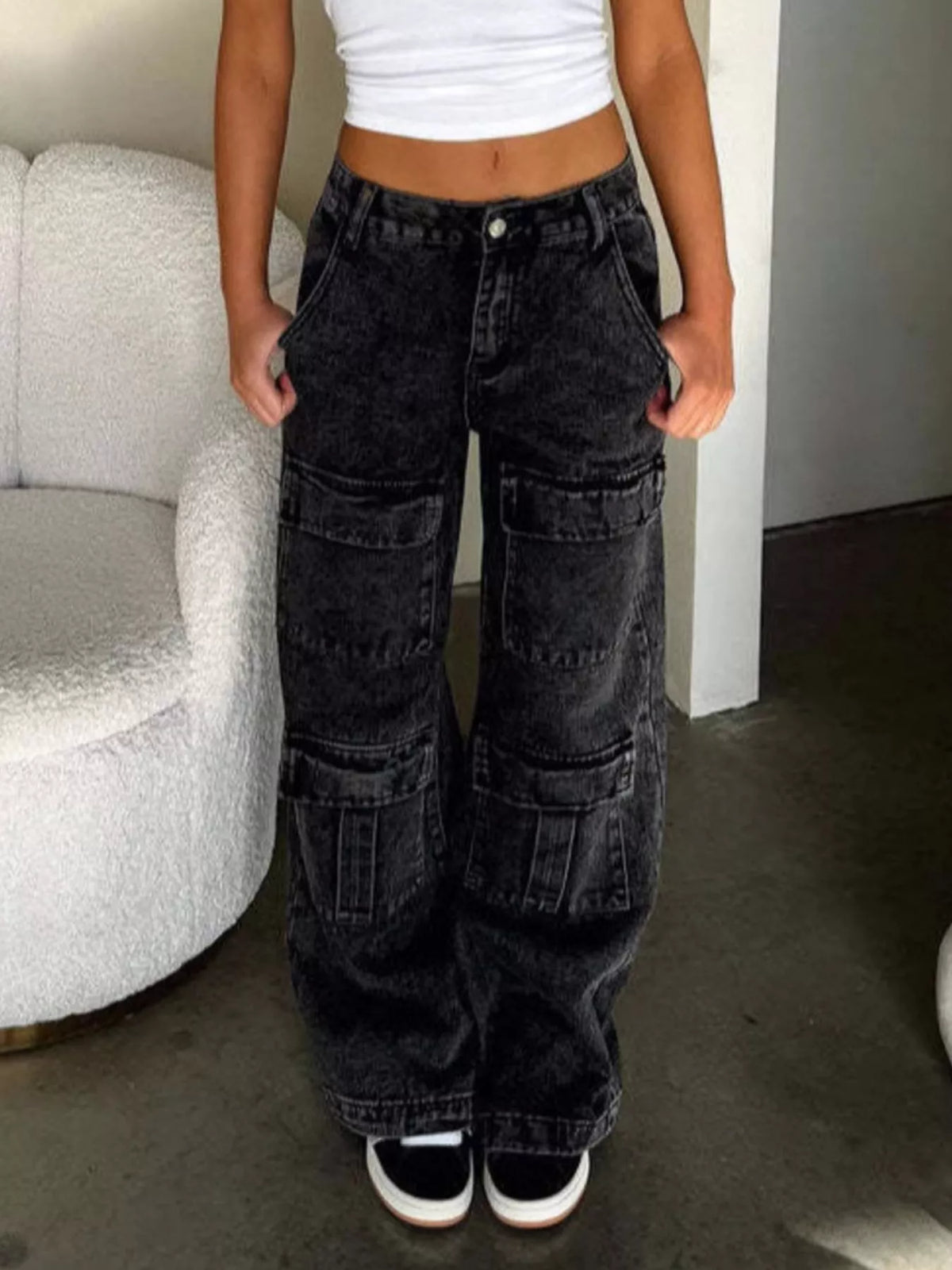 High-Waisted Wide-Leg Cargo Jeans