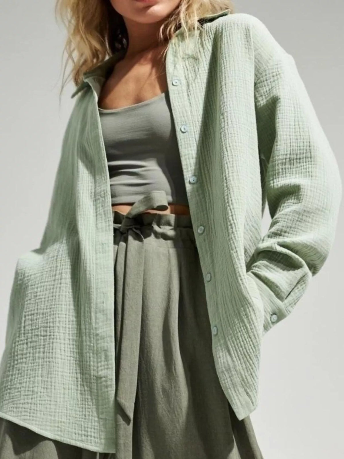 Textured Gauze Button-Down Shirt
