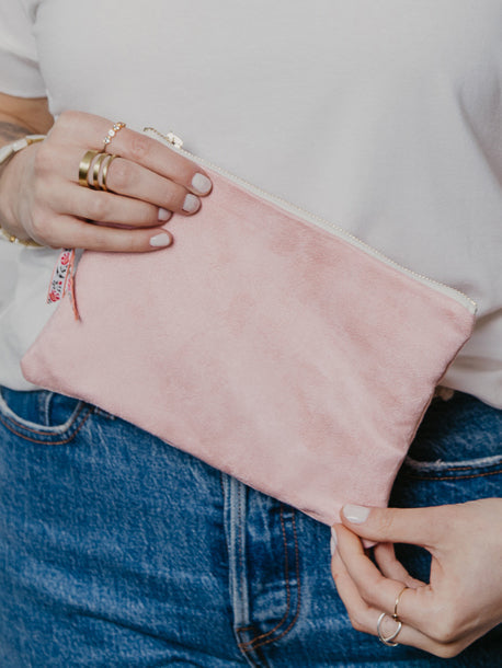 Pink Fleur Vegan Suede Clutch Purse