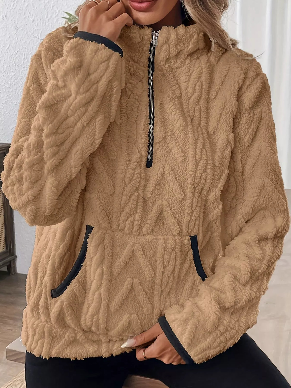 Full Size Quarter-Zip Sherpa Sweatshirt Plus Size