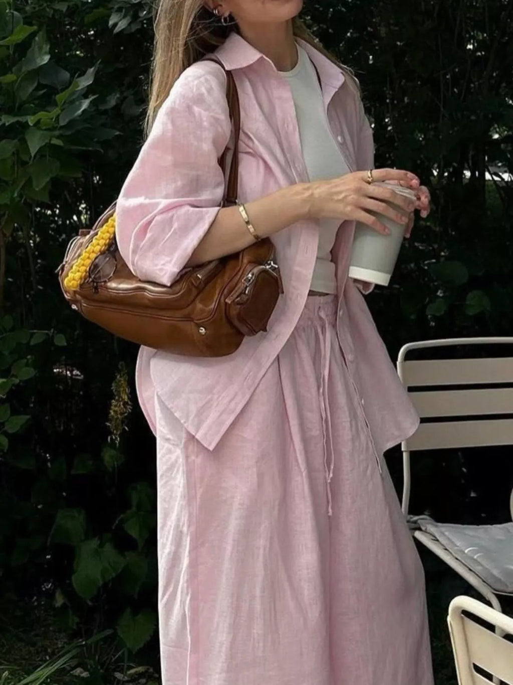Button Up Long Sleeve Shirt and Pants Set