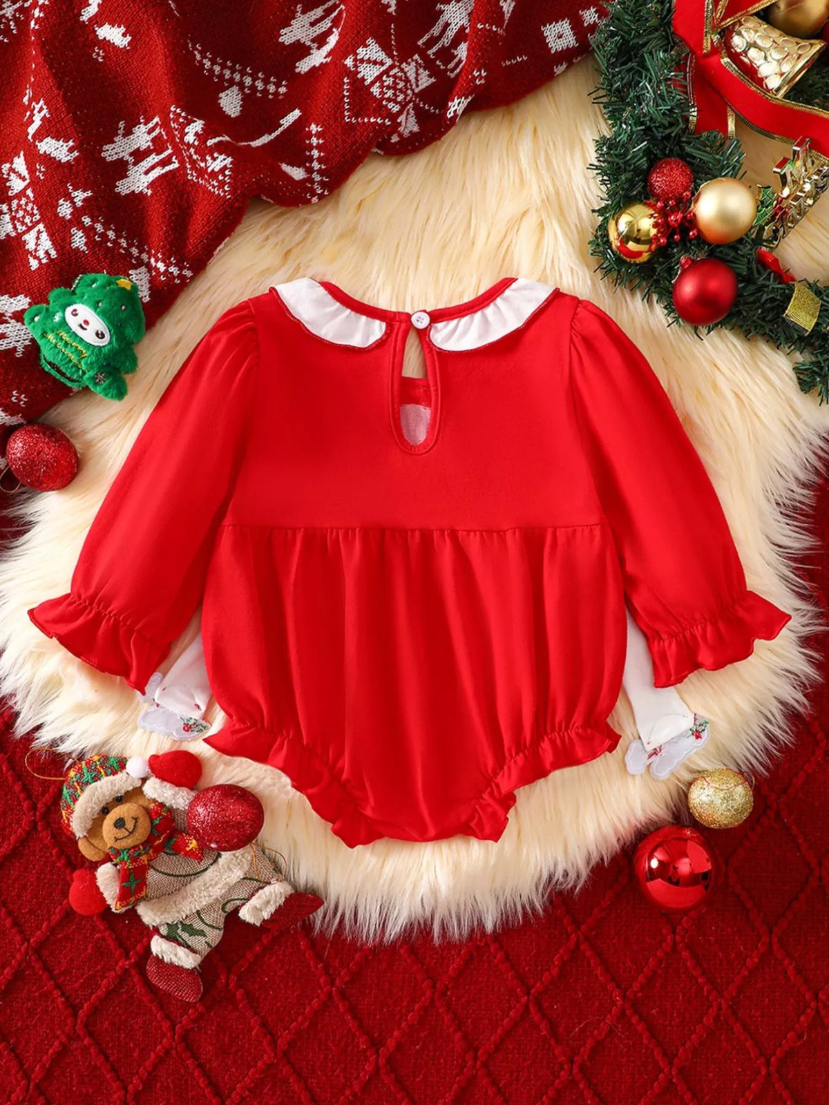 Children's Christmas Theme Bodysuit with Ruffled