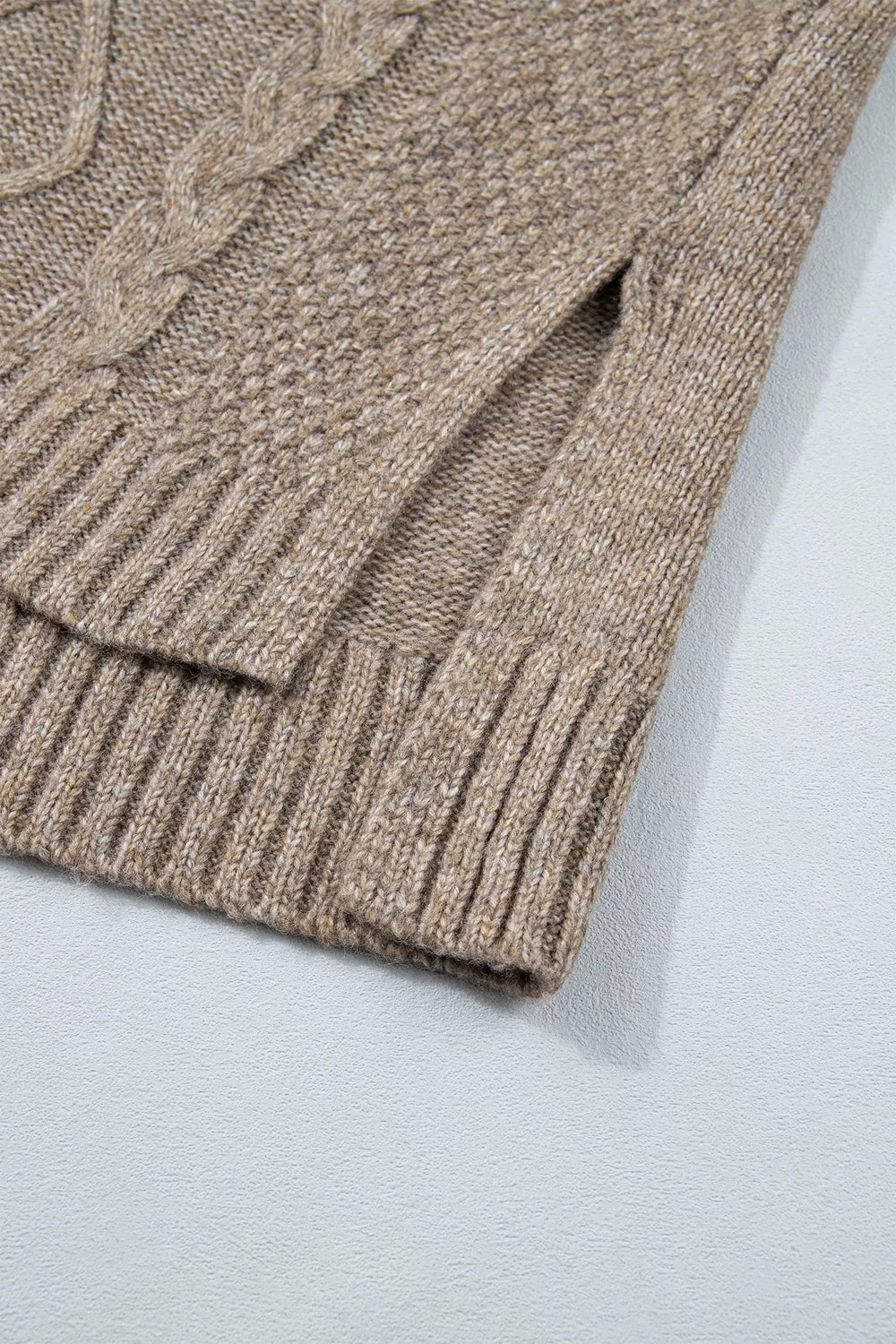 High Neck Drop Shoulder Cable Knit Regular Length Sweater