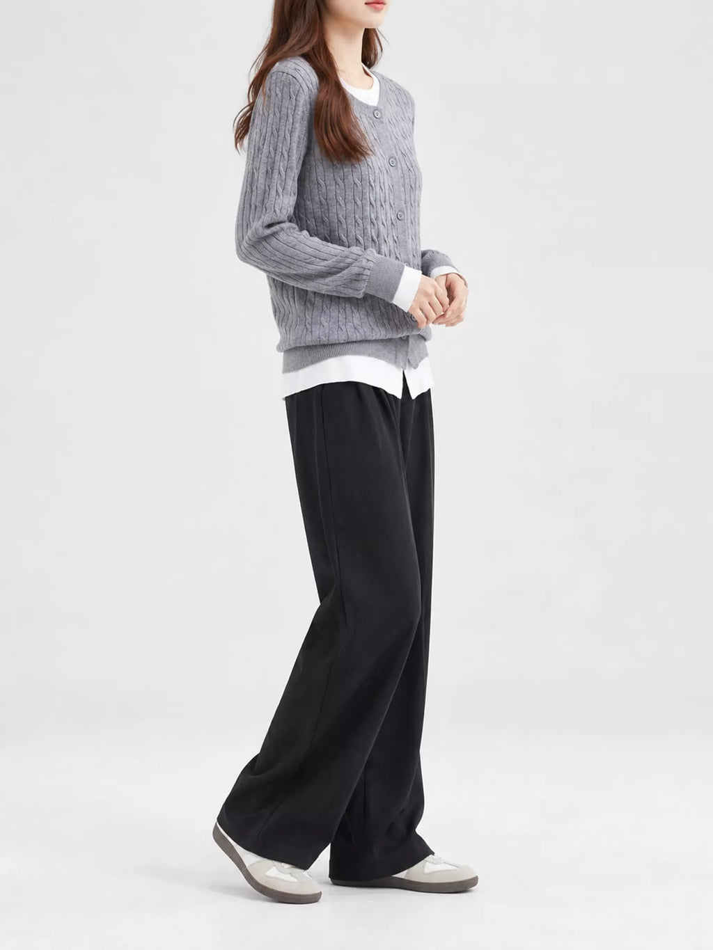 Cable-Knit Button-Down Cardigan