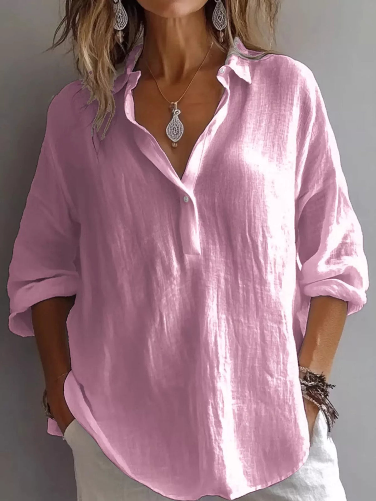 Collared Neck Long Sleeve Blouse