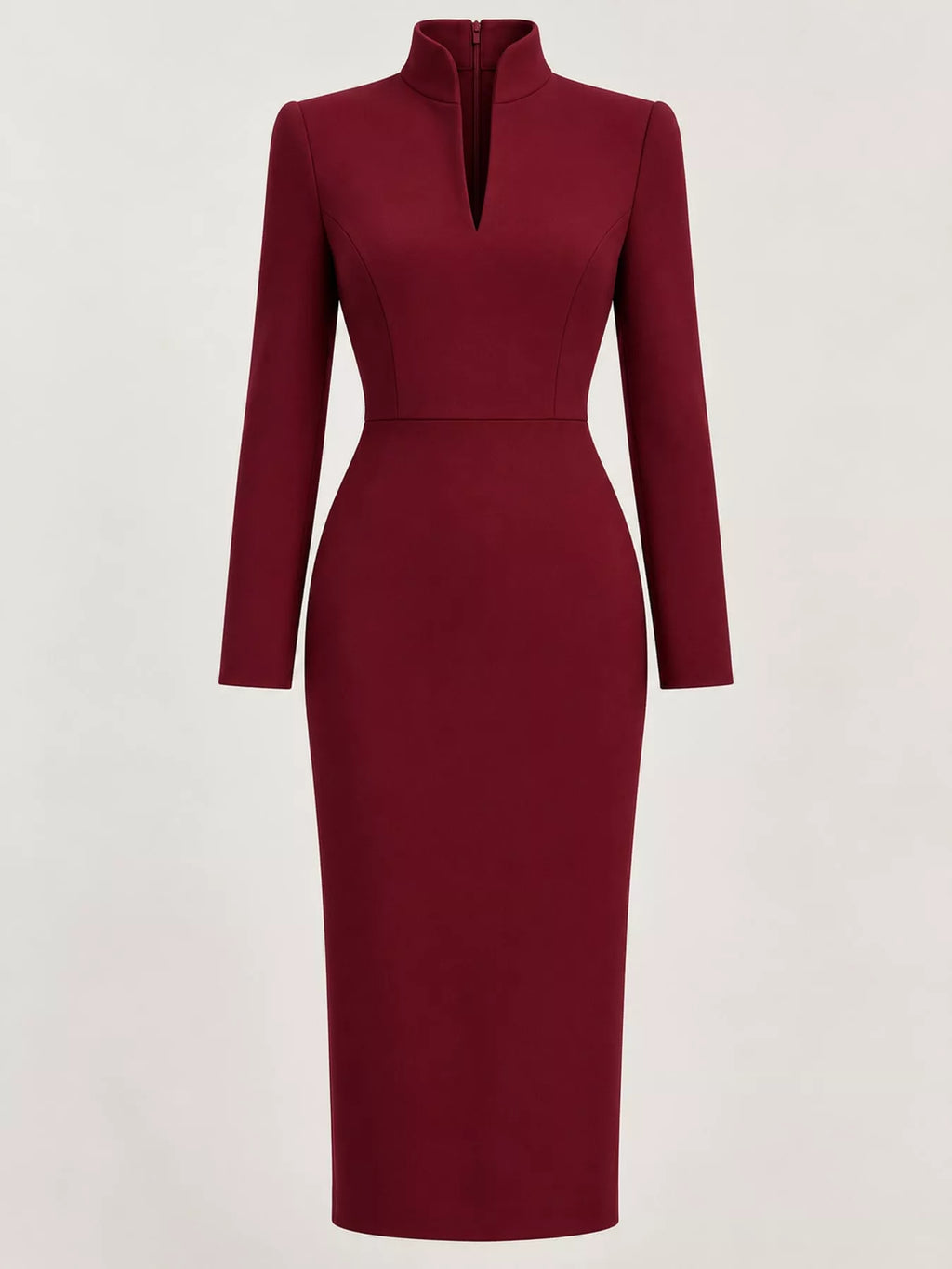Full Size Stand-Collar Long-Sleeve Midi Dress Plus Size