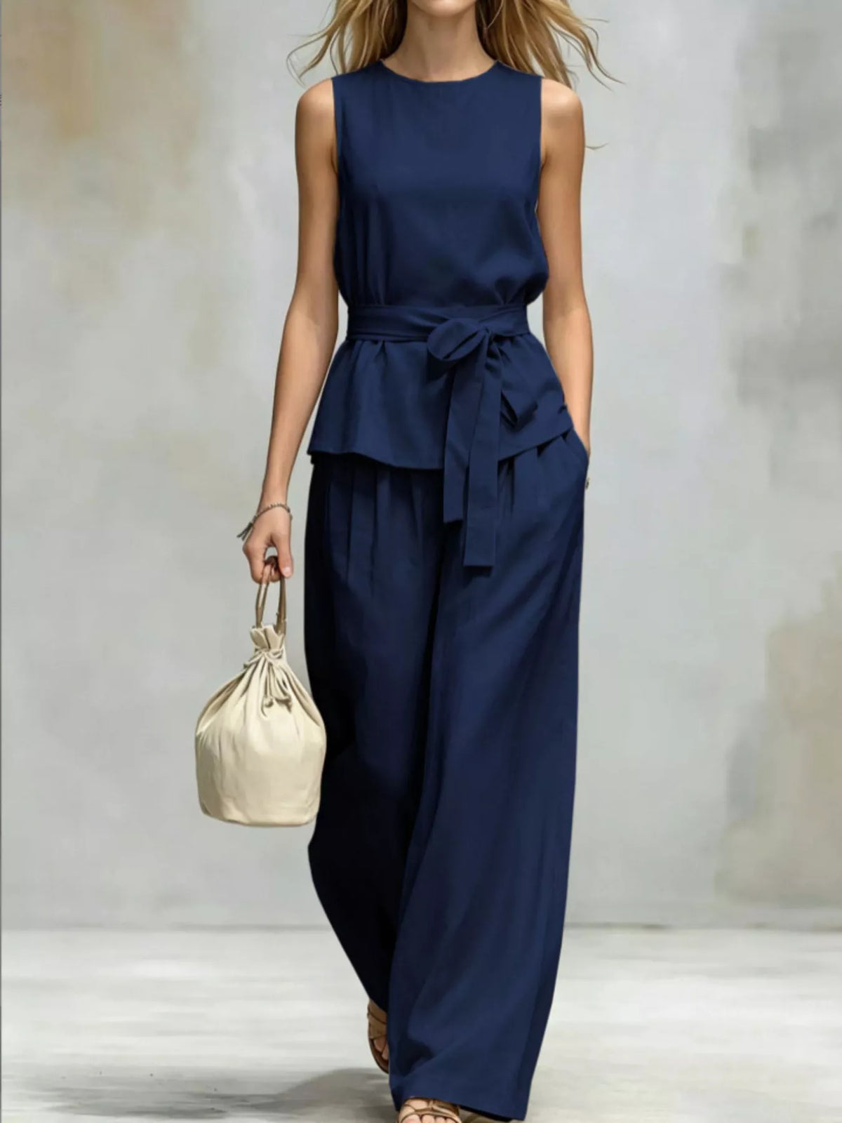 Sleeveless Top and Wide-Leg Pants Set