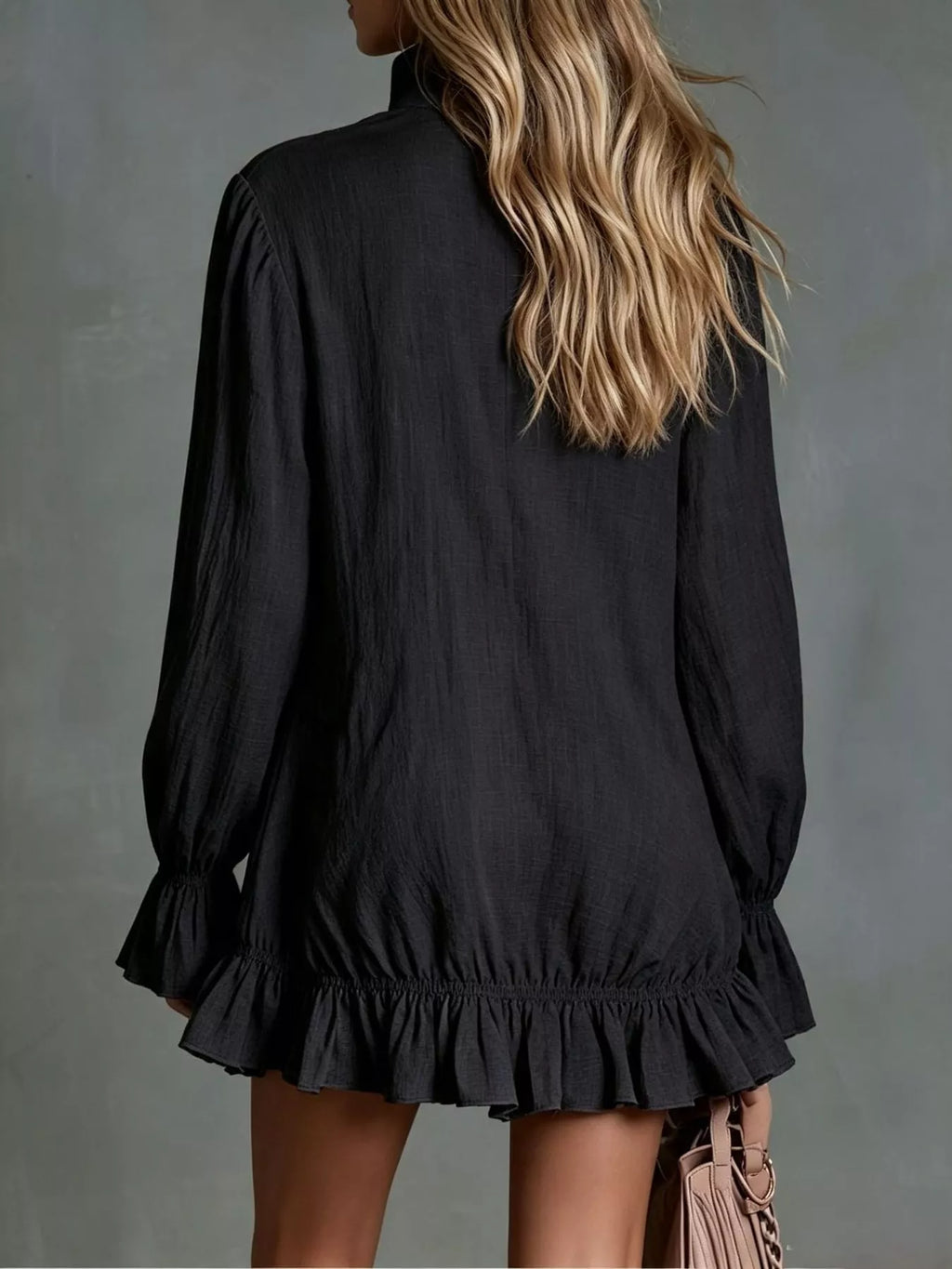 Zipper-Front Ruffle Hem Mini Dress