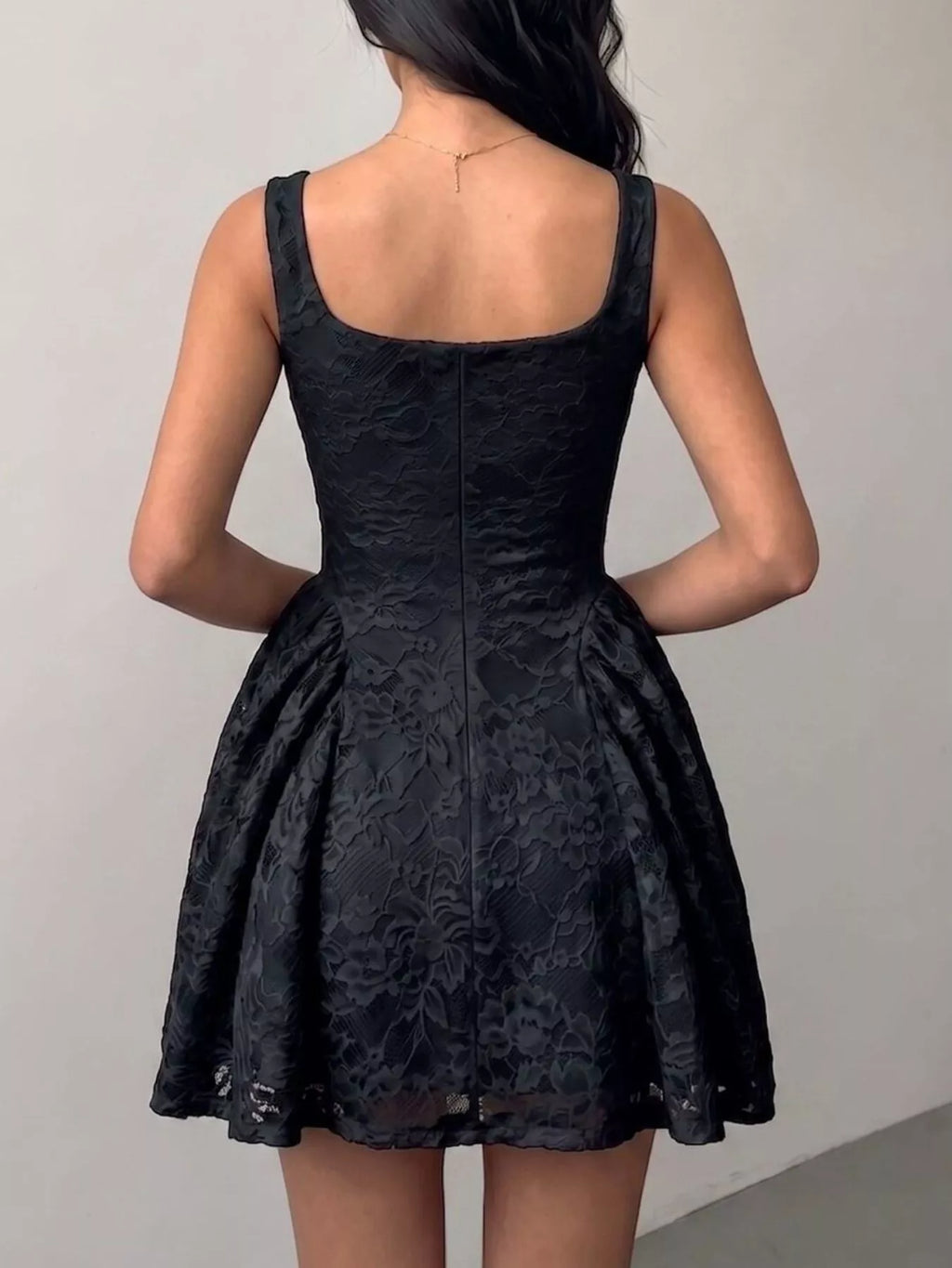 Floral Lace Square Neck Mini Dress