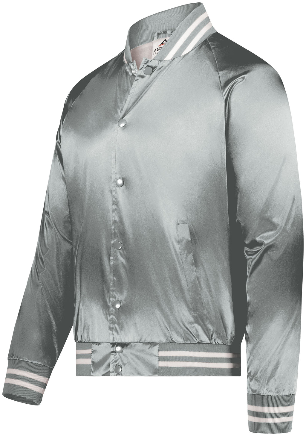 SATIN BASEBALL JACKET/STRIPED TRIM POLYESTER