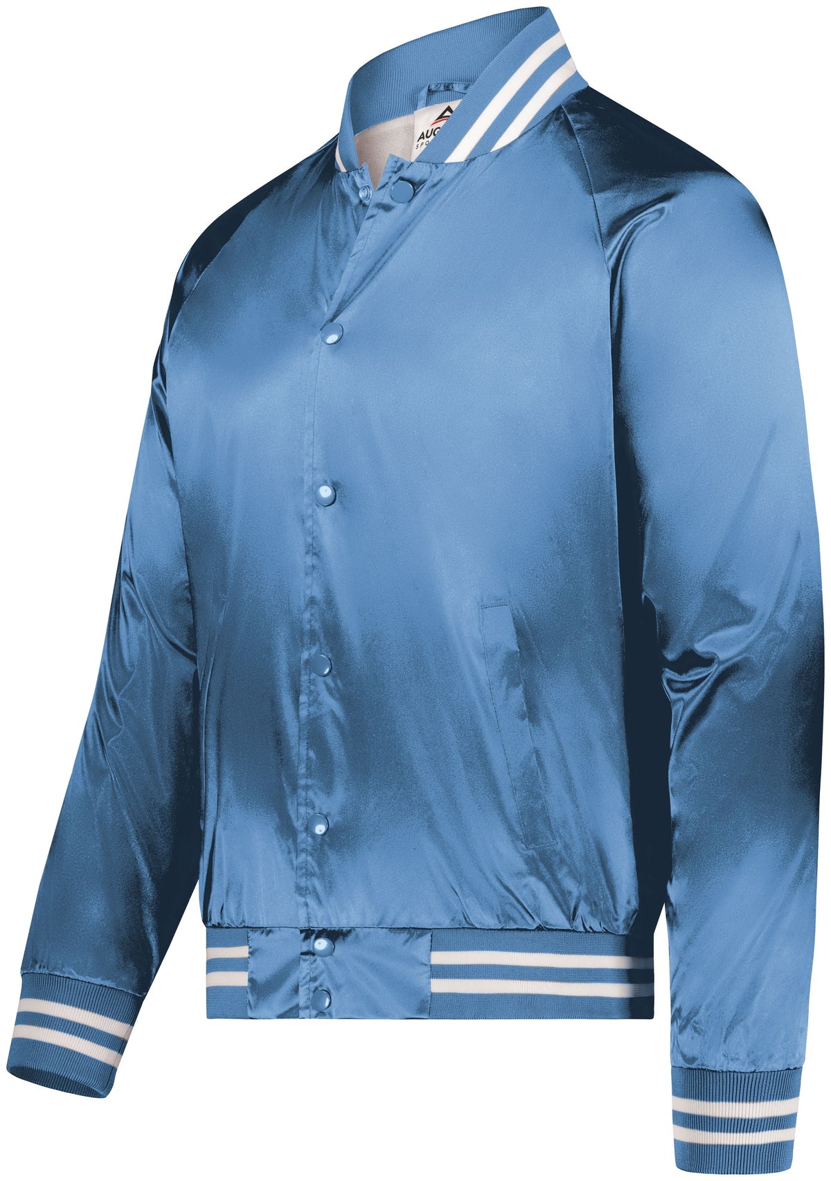 SATIN BASEBALL JACKET/STRIPED TRIM POLYESTER