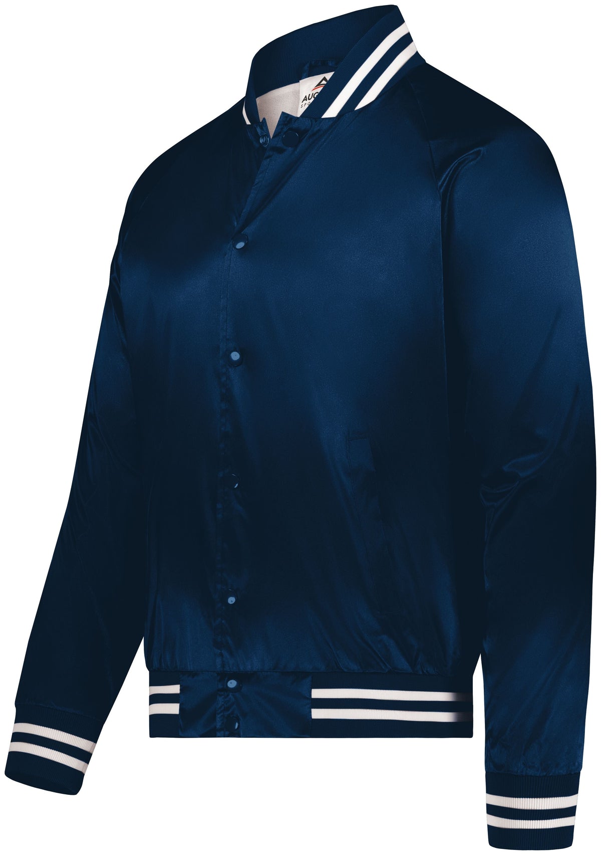 SATIN BASEBALL JACKET/STRIPED TRIM POLYESTER