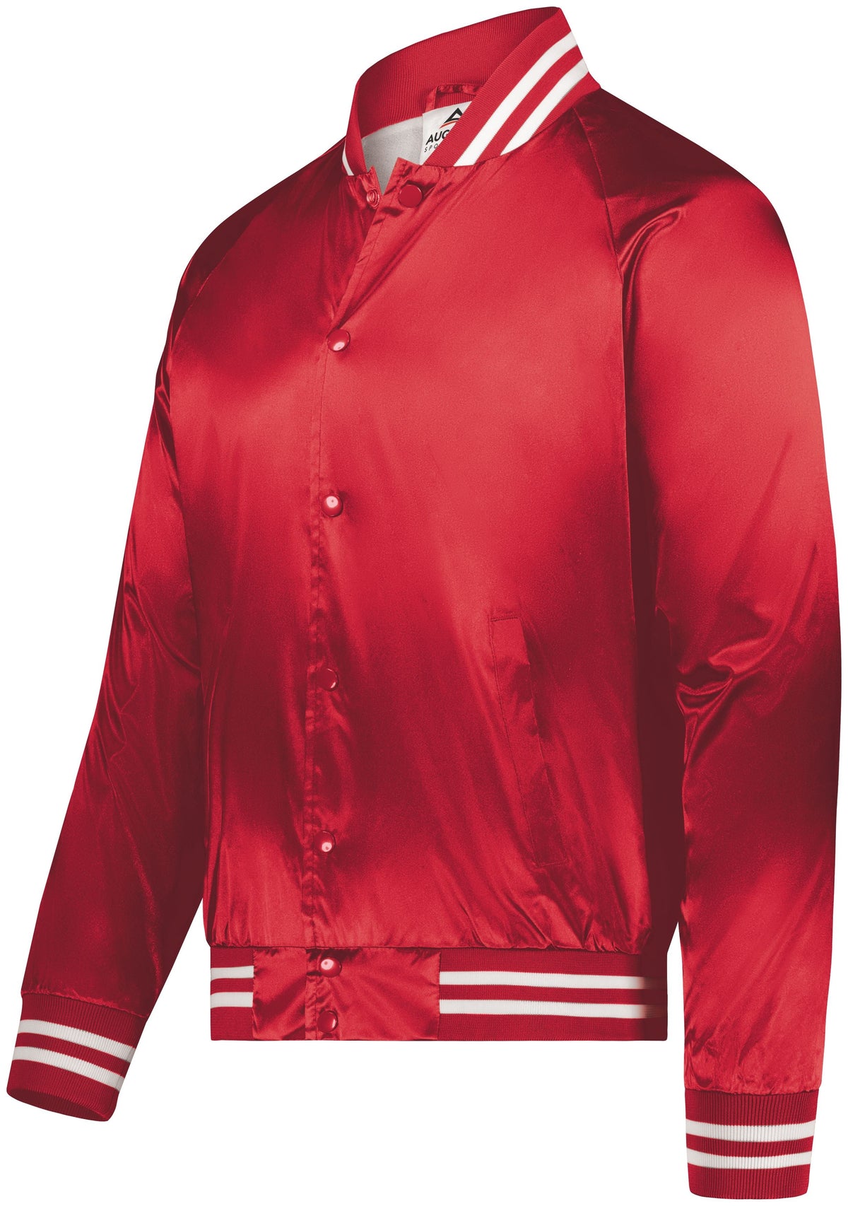 SATIN BASEBALL JACKET/STRIPED TRIM POLYESTER