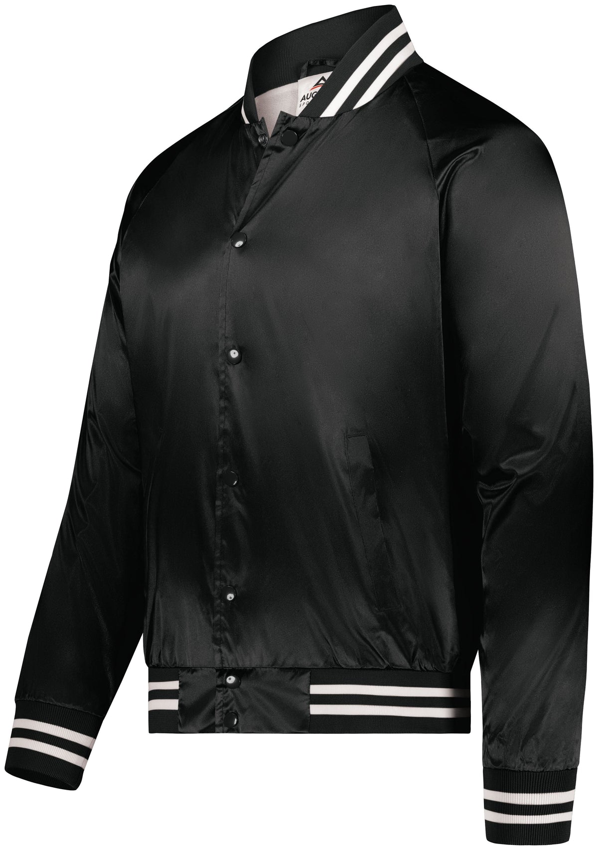 SATIN BASEBALL JACKET/STRIPED TRIM POLYESTER