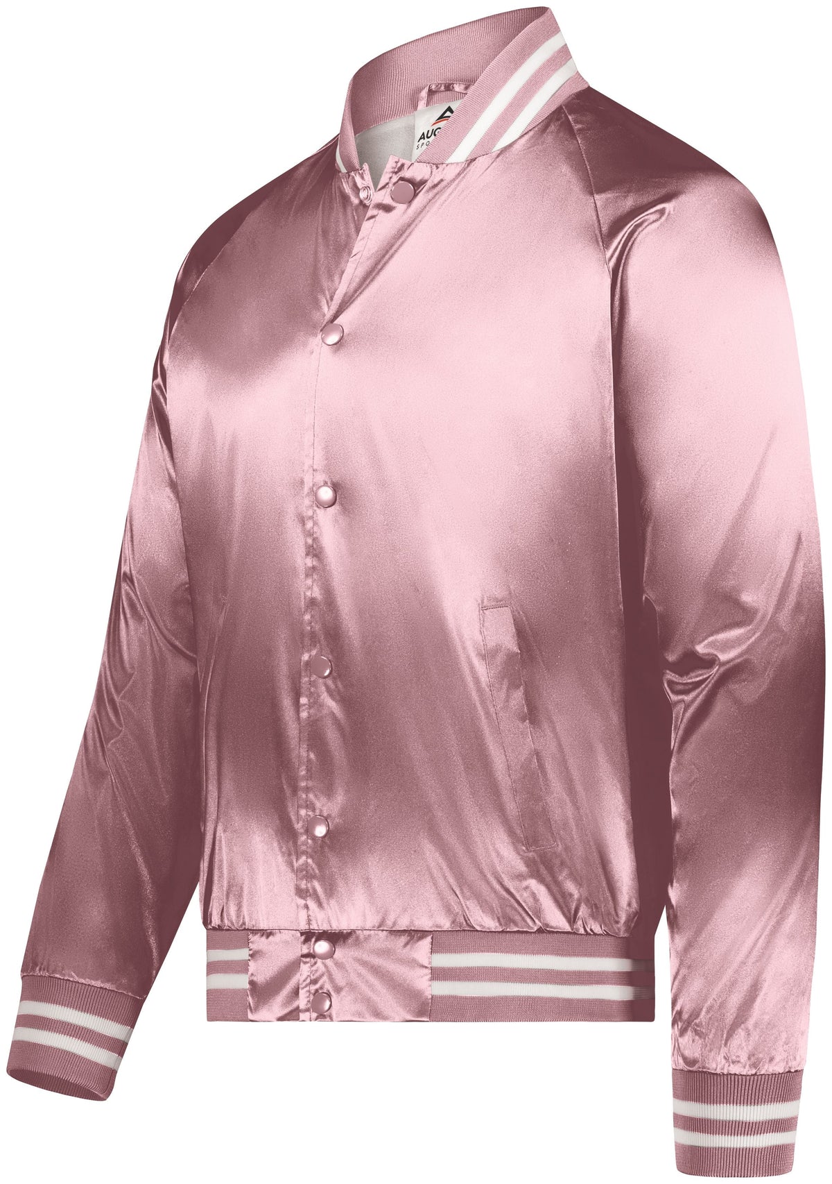 SATIN BASEBALL JACKET/STRIPED TRIM POLYESTER