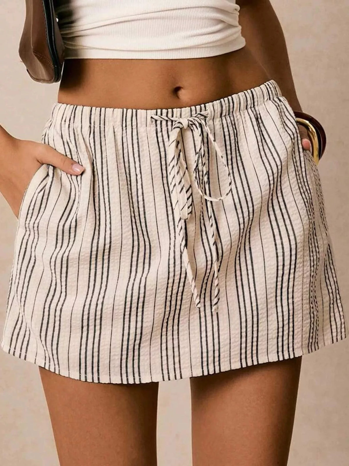 Striped Drawstring Mini Skort