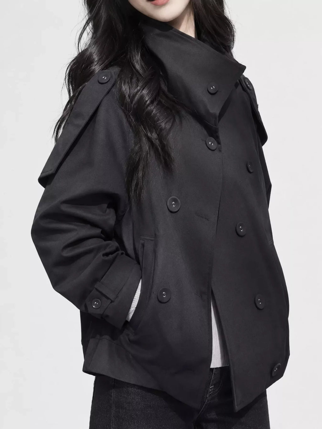Double-Breasted Cropped Trench Jacket