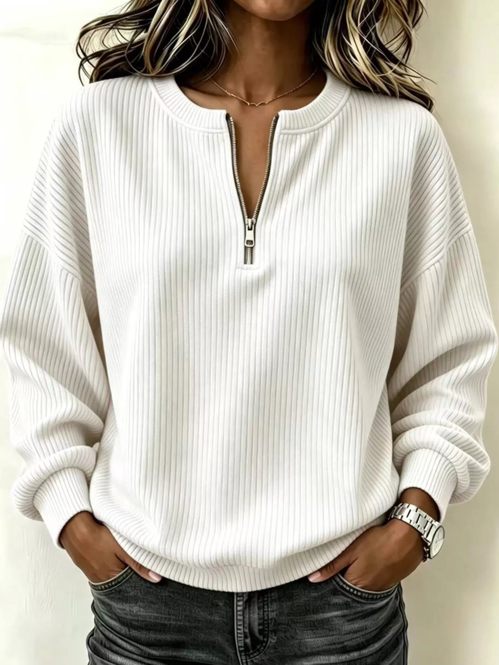 Full Size Quarter-Zip Dropped Shoulder Sweatshirt Plus Size