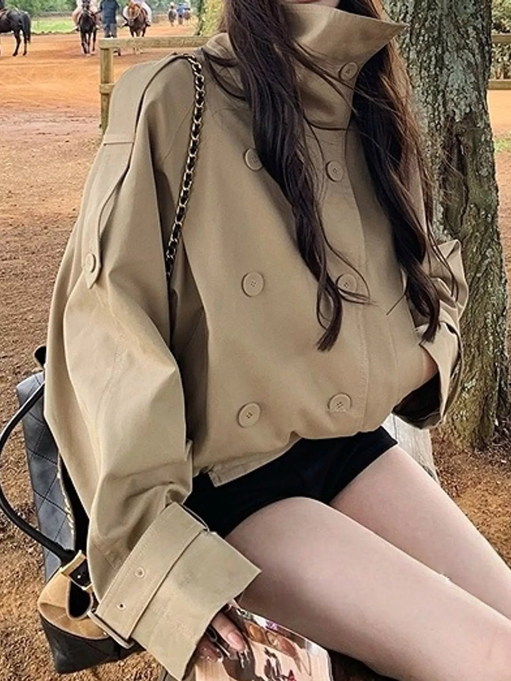 Double-Breasted Cropped Trench Jacket
