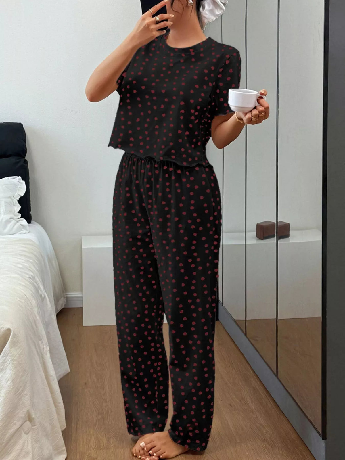 Polka Dot Short Sleeve Top and Shorts Set