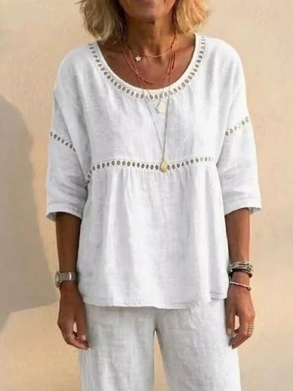 Full Size Hollow-Out Detailing Top and Pants Set Plus Size