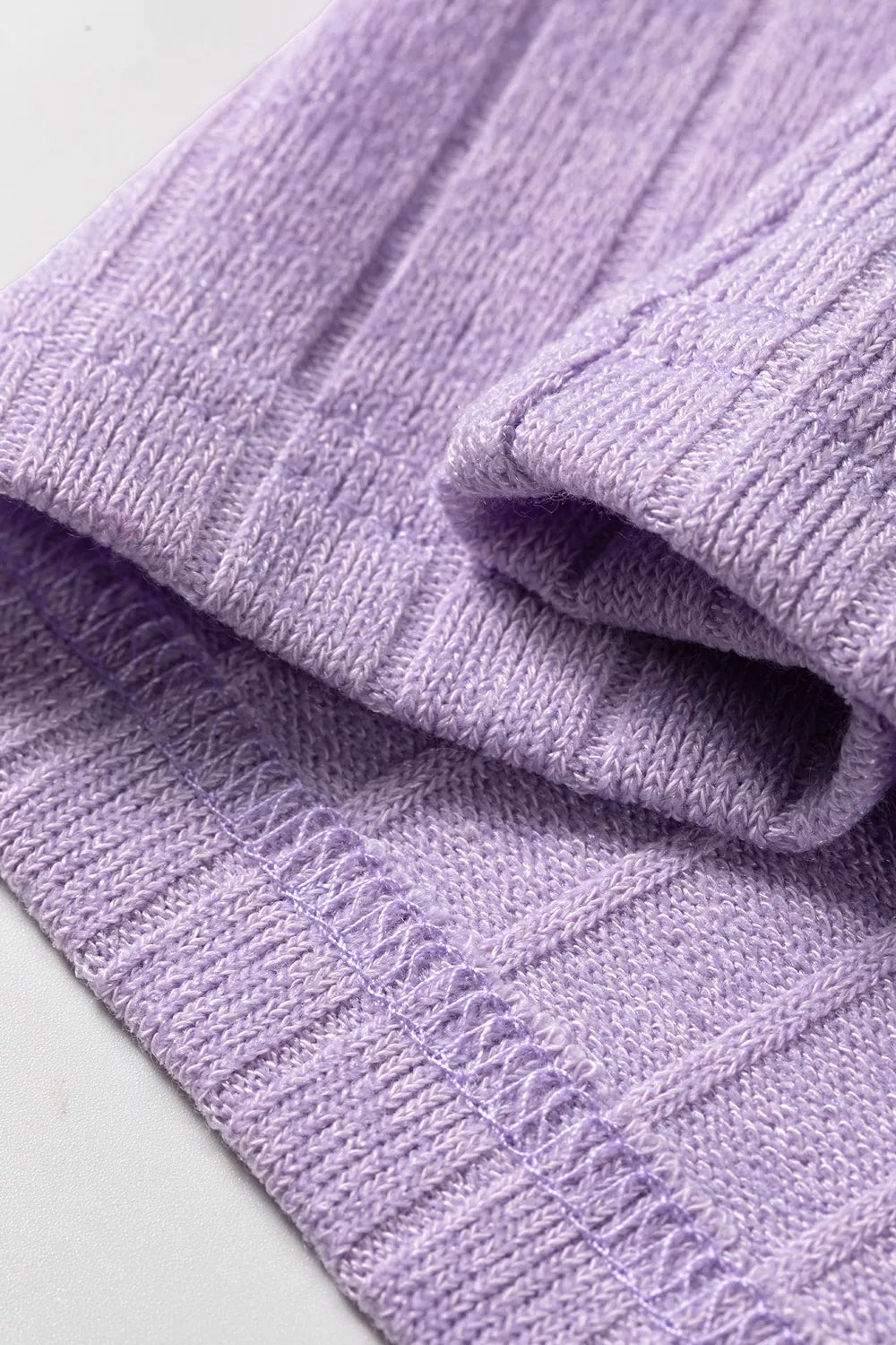 Solid Color Ribbed Texture Long Sleeve Round Neck Casual Top