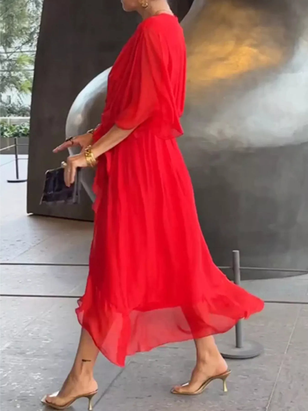 Full Size Chiffon Wrap Dress with Flutter Sleeves Plus Size