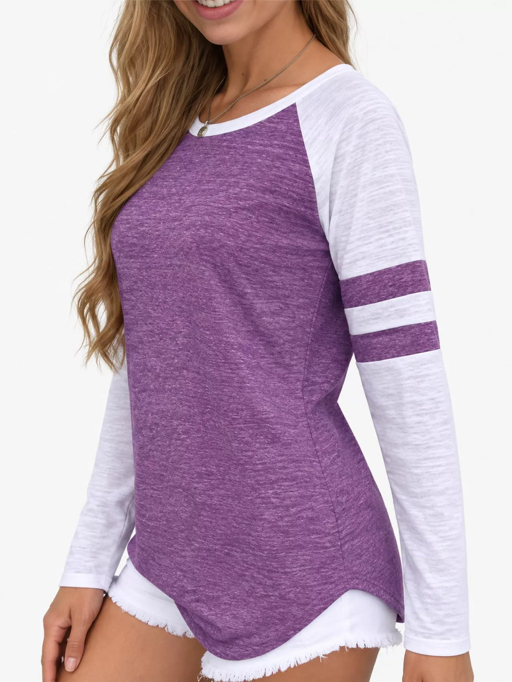 Full Size Color-Block Raglan Sleeve Striped T-Shirt Plus Size